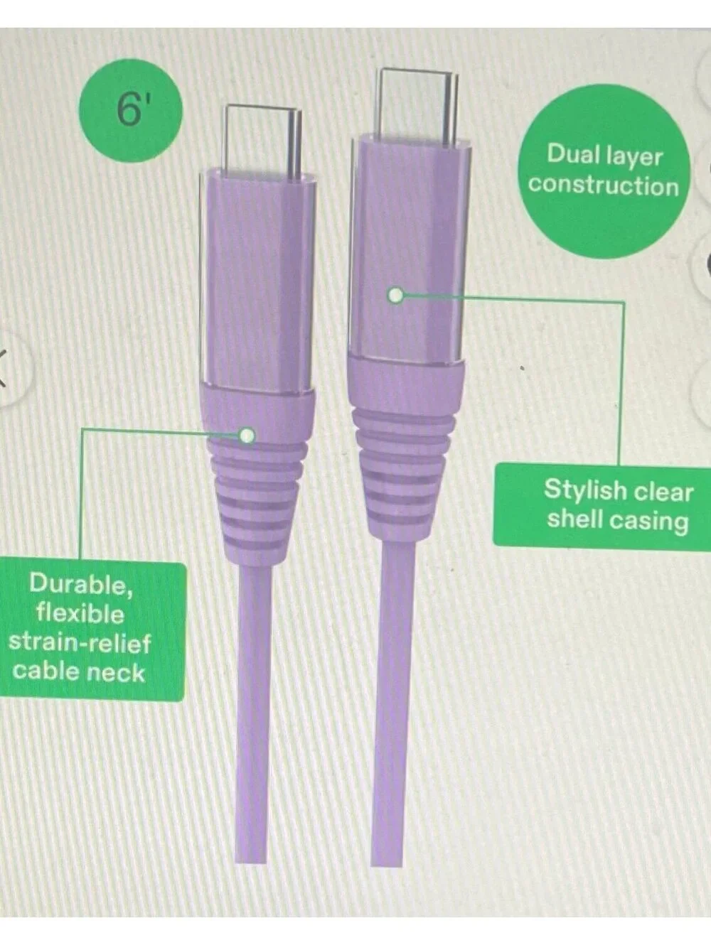 Onn 6ft USBC-C to USBC-C Charging Cable Light Purple